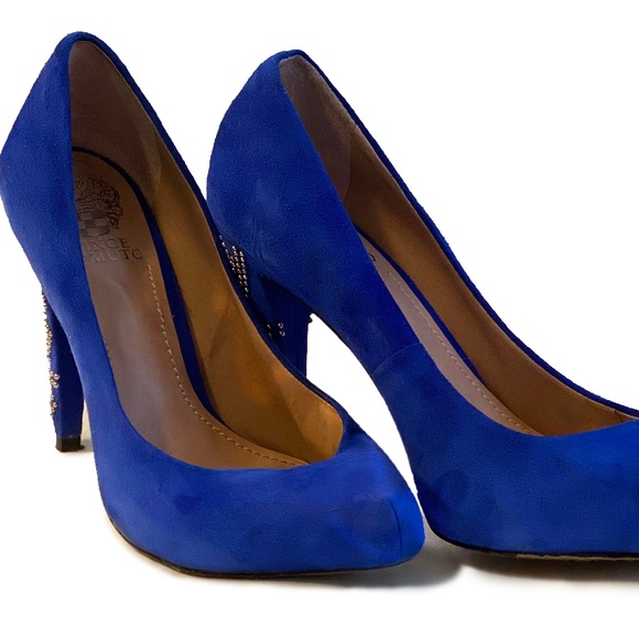 Vince Camuto Blue Suede Studded Heels - Picture 1 of 3